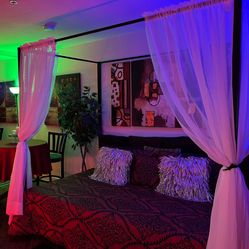 Queen Size Tall Canopy Bed Frame + Mattress combination