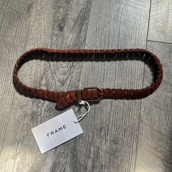 NEW FRAME BROWN LEATHER BRAIDED BELT