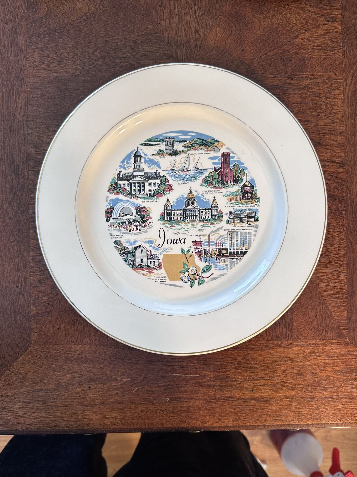 Vintage Souvenir Plate IOWA Little Brown Church, Quaker Oats...