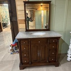 🏡 Solid Wood Bathroom Vanity with Granite Top & Mirror – Elegant, Timeless Piece