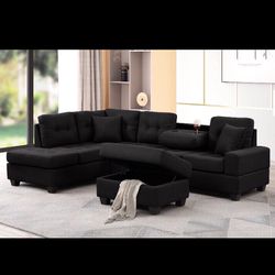 Black Sectional Sofa With Storage Ottoman 
