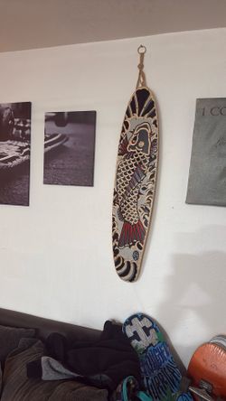 Longboard Koi Fish Carved And Painted