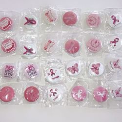 Breast Cancer Awareness Buttons 24 Pack Brooch Pins Pink Hope Ribbon Round Badge