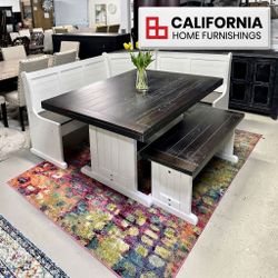 Modern Wood Breakfast Nook Long Bench & Corner 4pcs Set / Kitchen Dining Furniture
