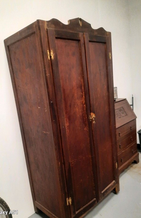 Antique Solid Wood Storage Closet