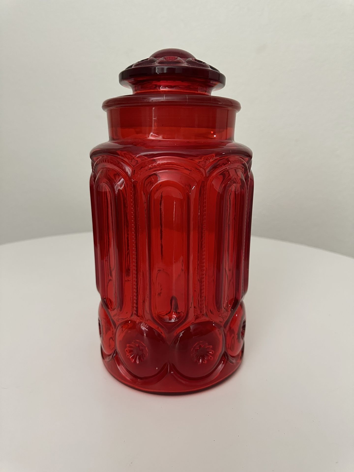 Vintage Boho MCM Jungalow Retro Glass Red Canister