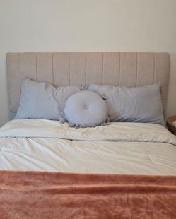 NEW Full Beige Upholstered Wall Mounted Headboard – Never Used