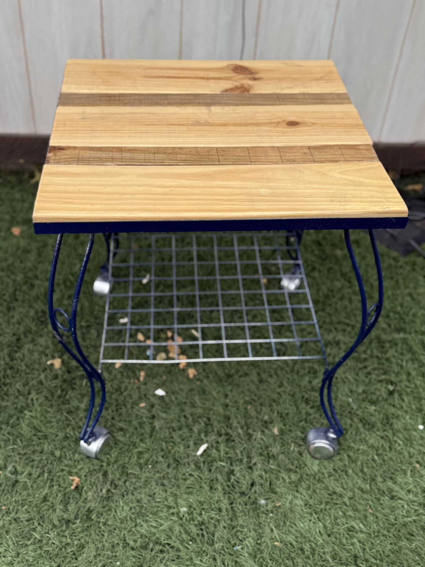 Vintage Wrought Iron With Wood Too Side Table 