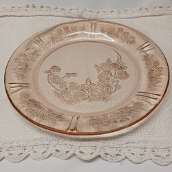 PINK DINNER PLATE,  ROSES IN THE CENTER AND AROUND THE EDGES,  SHARON IS THE PATTERN NAME