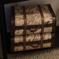 Two Wooden Travel Bags For Decor 