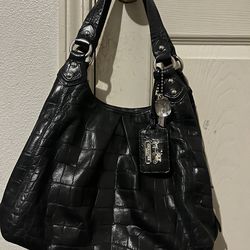COACH Black Embossed Croc Print Leather Purse