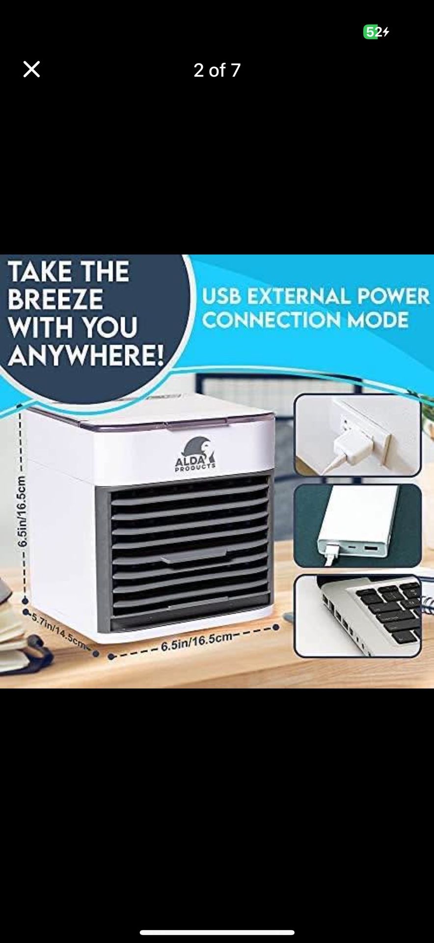 Portable Mini Air cooler - USB Powered Cooler - Quiet Desk Fan for Cooling Personal Space - Small Airconditioner Equipped with LED Night Light fo