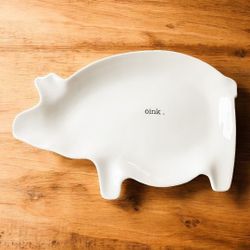 Vintage Rae Dunn Magenta OINK Pig Platter Stamped Large Ceramic Tray Rare HTF