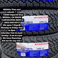 SET OF NEW TIRES 235/75R15 ATLANDER AT , INCLUDING MOUNTING AND BALANCING. ASK ME FOR ANY SIZE OR BRAND, WE HAVE THE BEST PRICES OF CALIFORNIA