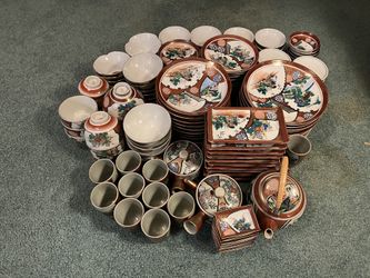 Vintage Famille Rose Mandarin Chinoiserie Porcelain Dinnerware