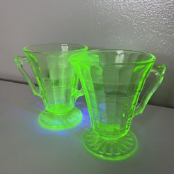 Vintage Uranium/Vaseline Glass Cream & Sugar Set 