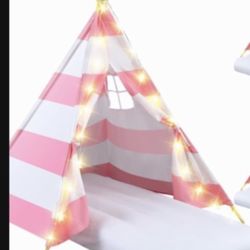 1 Set Kids Teepee Tent Bulk with Light String,Inflatable Airbed,Bedding Fitted Sheet,Natural Cotton Toddler Play Tent Washable Foldable for Girls Boys