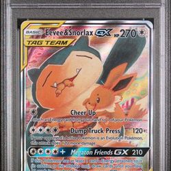 Pokemon 2019 Eevee & Snorlax GX SM169 SM Black Star Promo Art By Komiya PSA 10
