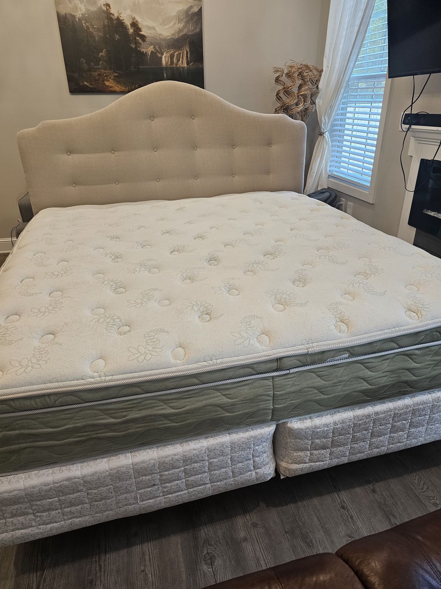 Bed King,  Headboard, Mattress, Box Spring, Metal Frame