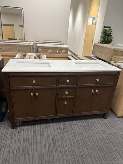 60” Bathroom vanity in dark wood color