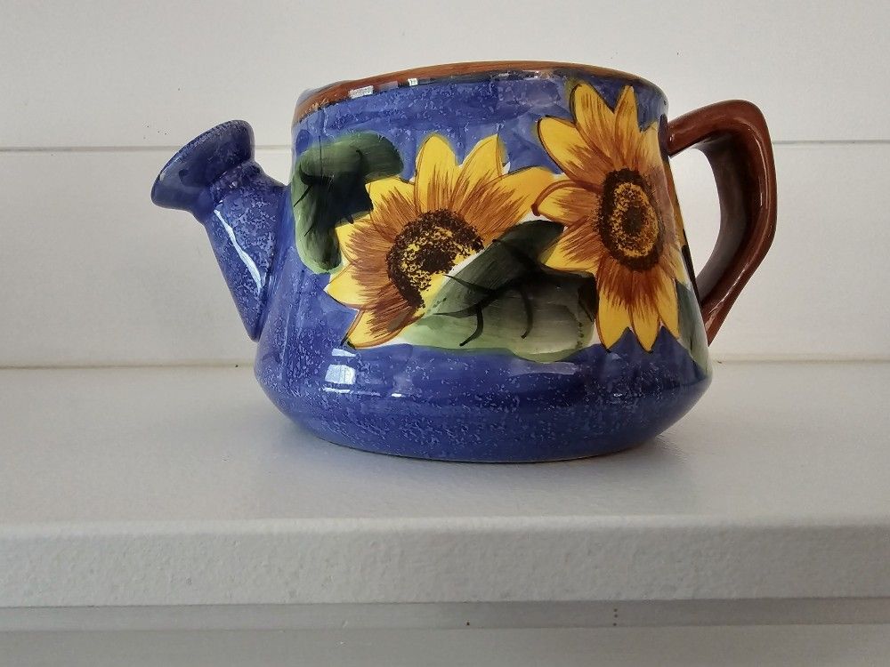 Decorative blue watering can - Sunflower