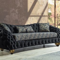Dalia Black Velvet Living Room Set / couch /Sofa and Loveseat 