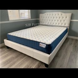 Queen Size White Crystal Bed W Ortho 