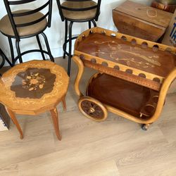 Vintage Drink Cart And Matching End Table 