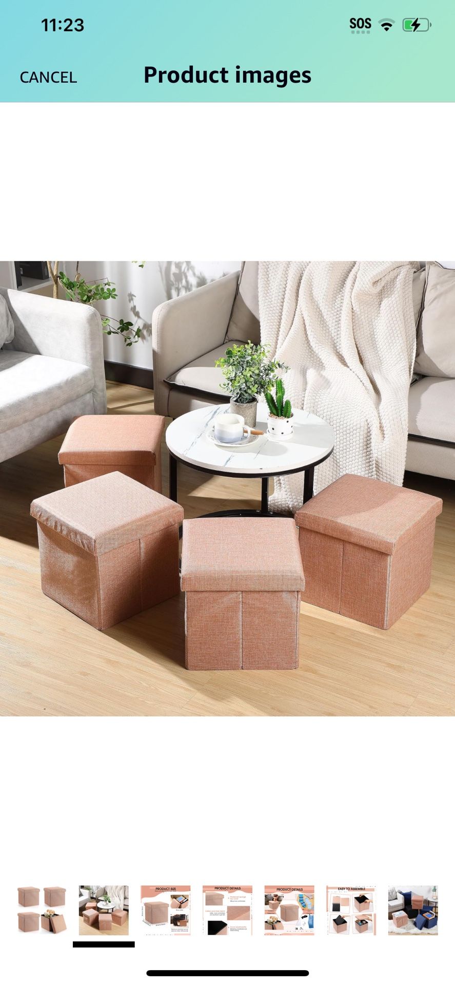Barydat 4 Pcs Folding Storage Ottoman 12 x 12 x 12 inches Small Foot Stool Linen Stool Chair PU Leather Foot Rest for Chair Small Footstools for Couch