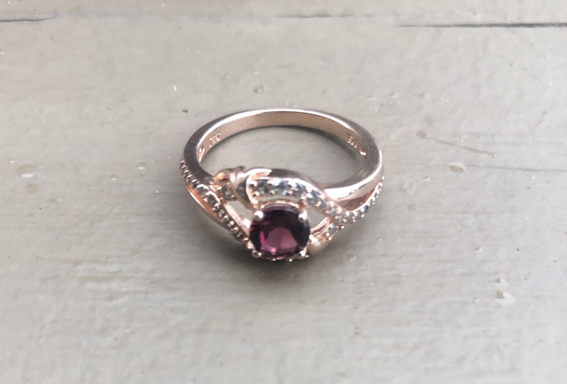 Beautiful Rose Gold Over Sterling Silver(.925) BBJ Signed-Garnet-Czs Sz 8-New-Pics Don’t Do It Justice