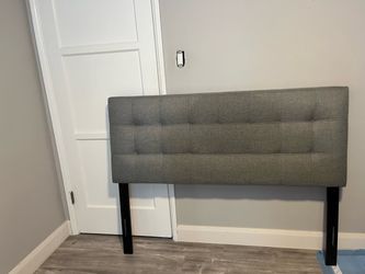 Gray Tufted Upholstered Headboard with Black Legs