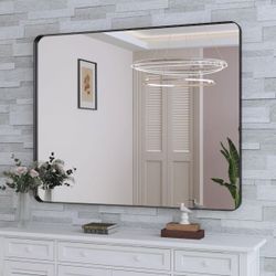 Y66 $45  40 in. W x 32 in. H Large Rectangular Framed Wall Mounted Bathroom Vanity Mirror in Black  This black frame mirror comes with a premium alumi
