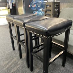 3 Leather Bar Style Stools 