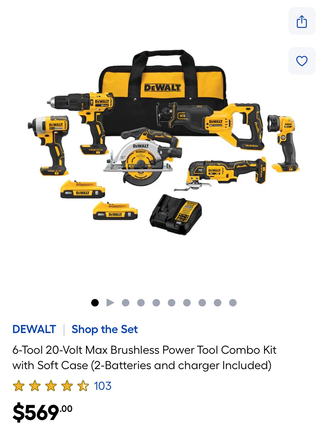 DEWALT DCK675D2 6-Tool 20-Volt Max Brushless Power Tool Combo Kit with Soft Case (2-Batteries and charger) 