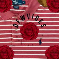 ♥️ Pink Striped Black PONY Mens LARGE Ralph Lauren POLO Short Sleeve Collared Vintage Golf Dress Shirt 