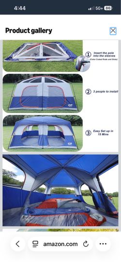 CAMPROS CP Camping Tent 10/12 Person Cabin Tent, 2 Room Water Resistant Waterproof Tent with Top Rainfly, 3 Large Mesh Windows, Double Layer, Easy Set