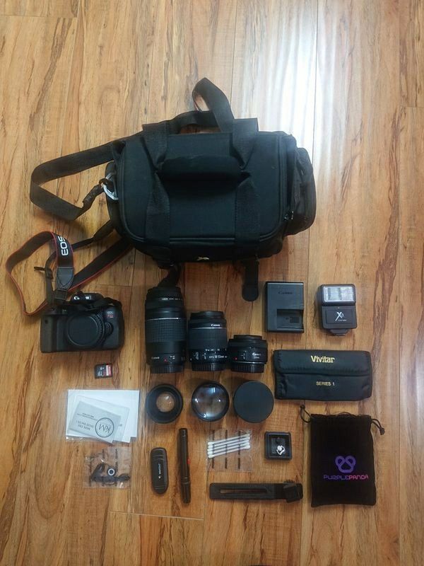 Canon t6i dslr camera with 3 lenses and accessories for sale