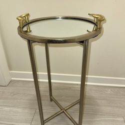 Gold and Silver Accent Table with Brass Handles 