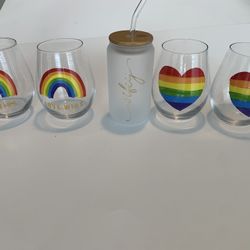 Free Gay Pride/Wifey/Love Wins wine Glasses With Rainbows