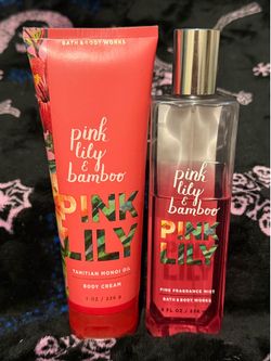 Bath & Body Works Pink Lily & Bamboo: Fine Fragrance Mist & Body Cream.