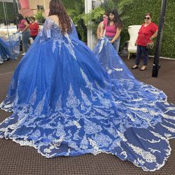 Quincera Dress (Plus Size) Royal blue / silver Long Train 