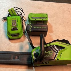 Greenworks 40V 14" Brushless Chainsaw with 2 Batteries 4.0/6.0Ah & Charger
