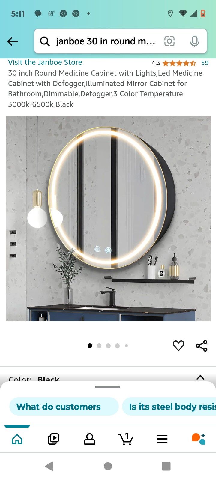 Touch Screen Led Bathroom Cabinet