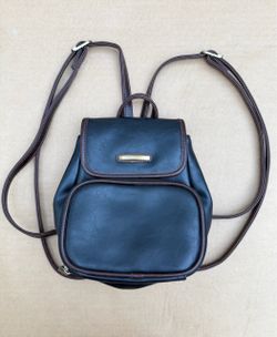 Vintage 1990s Mini Backpack Black Brown Faux Leather Y2K Small Purse Bag