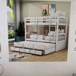 Donation Kids Twin Over Twin Bunk Bed With Trundle And Drawers