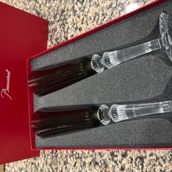 AUTHENTIC Baccarat Red Crystal Champagne Flutes - New in Box