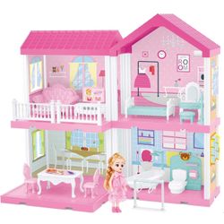 Dream House with Furniture Accessories DIY Pretend Play Doll House for Girls 3,4,5,6,7 Year Old