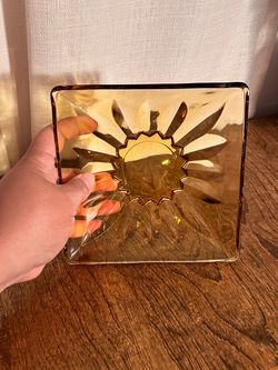 Vintage Amber Glass Square Starburst Bowl