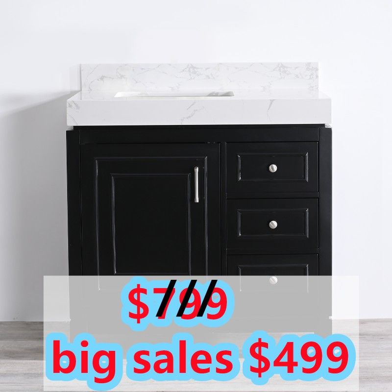 36 inch Bathroom Vanity Set Black Single sink bathroom vanity with white engineered wood top