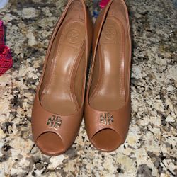 Tory Burch Peep Toe Wedges Size 6.5